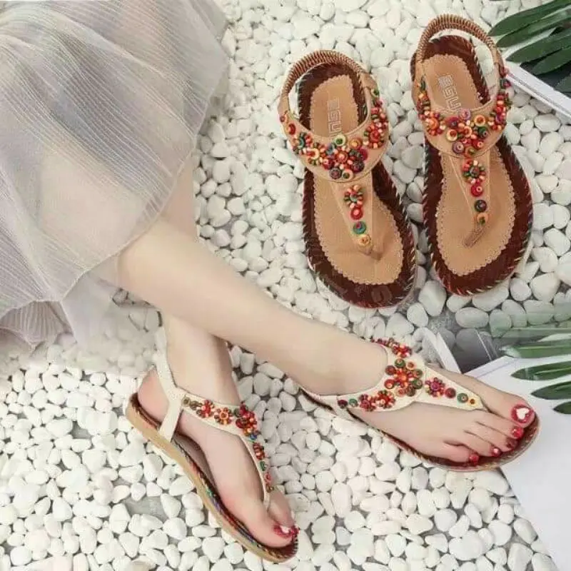 Giày sandal xỏ ngón nữ hoạ tiết vintage đế cao su chắc chắn bền đẹp