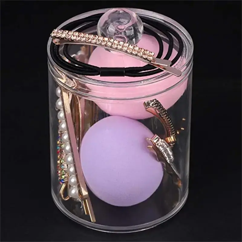 Cotton Swab Storage Box with Lid, 1/2 Counts Transparent Round Dental Floss Organizer, Compressed Towel Storage Box, Vanity Table Clean Container 5