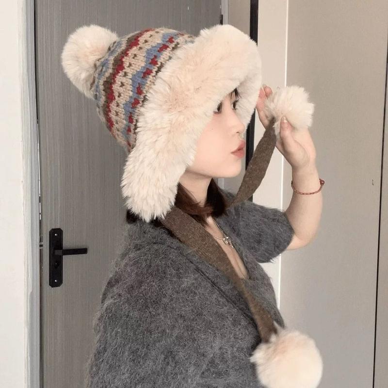 Product Introduction of Fashion Plush Winter Balaclava Hat Windproof Thickened Thundershirt Hat Knitted Warmth Big Headed Cap Autumn And Winter 11