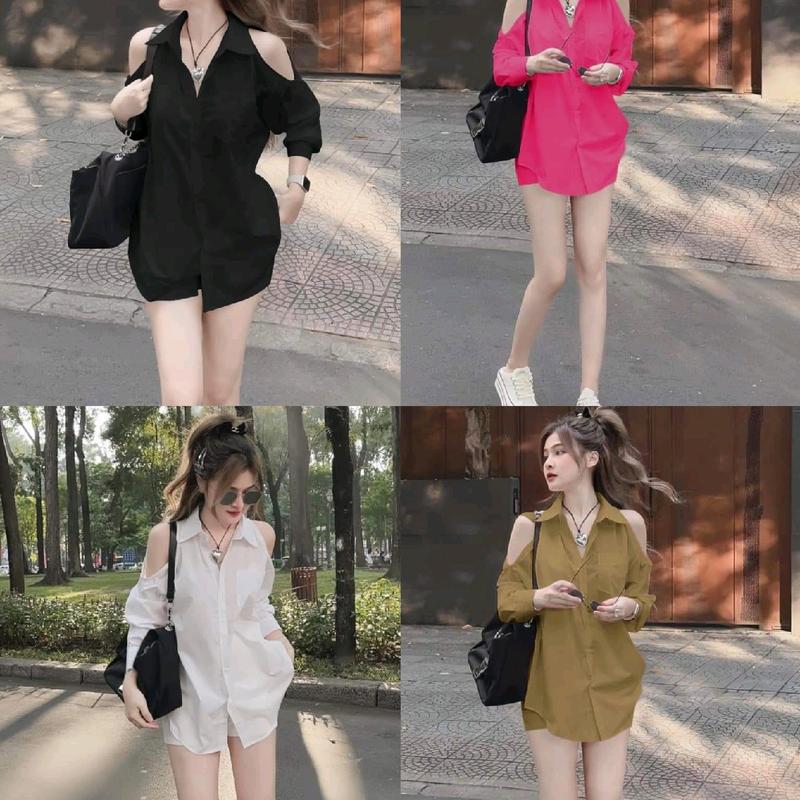 Sét Bộ BigSize SƠ MI TAY DÀI XẺ VAI Sang Chảnh MS4019,Chất kate Lụa mền mại có size từ 55-85kg Áo Cotton Nữ Top KHÔNG TĂNG SIZE from rộng