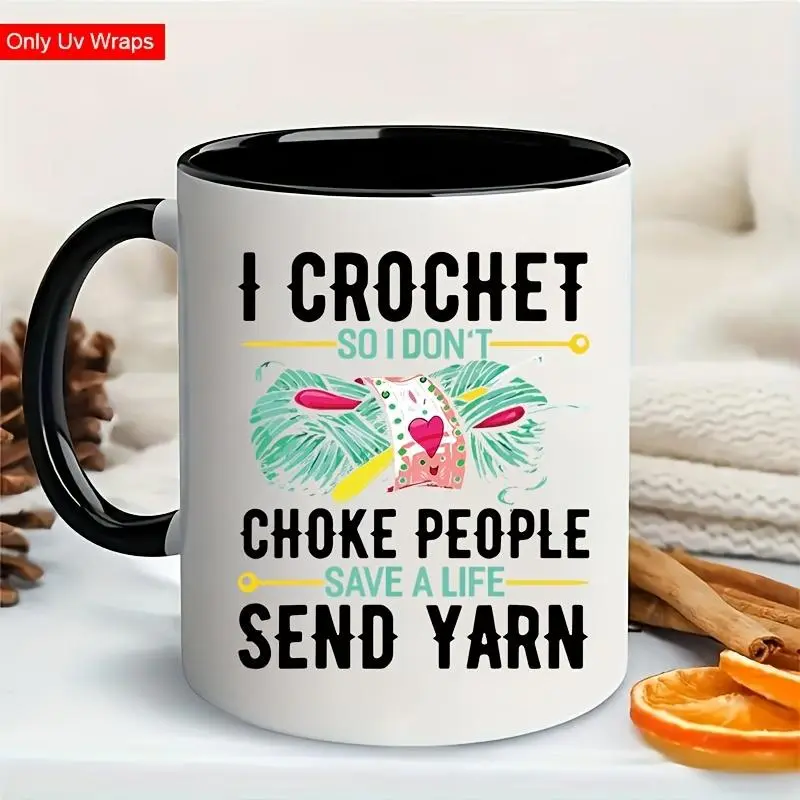 Crochet So Don't Choke People Send Yarn Mug Decal, 4 Counts/set Waterproof UV DTF Sticker, Self Adhesive Decorative Sticker for Glass Cup