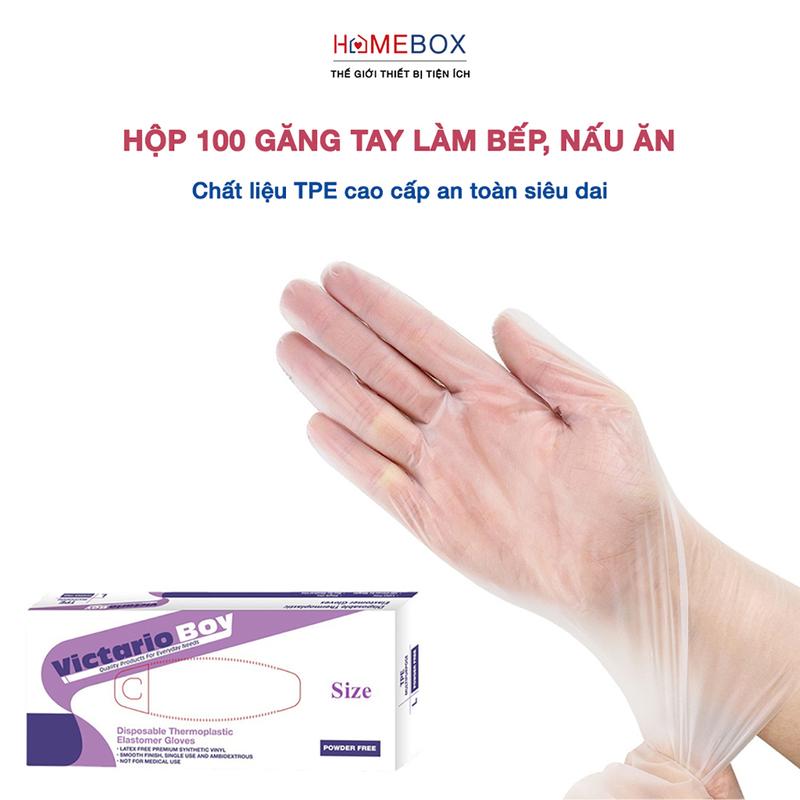 Hộp 100 Găng tay nấu ăn làm bếp vệ sinh Victoria Bay chất liệu TPE kháng khuẩn, chống mùi hôi, siêu dai Bồn rửa Có thể tái chế Rửa Bát Cao Su Chống Nước