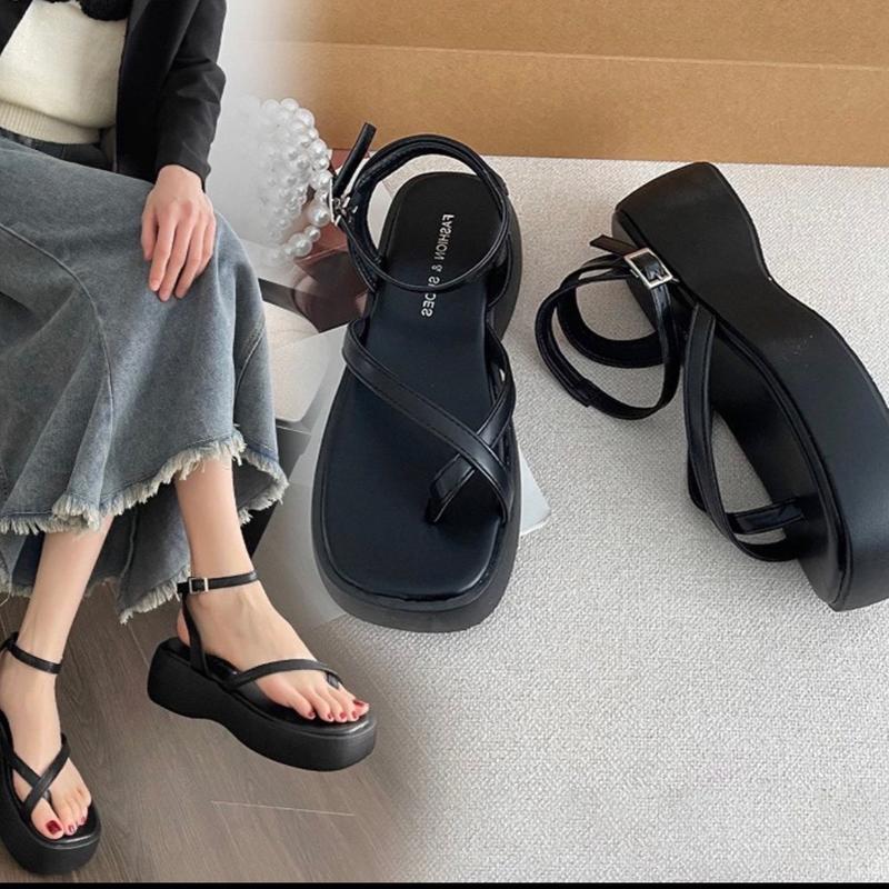 Giày sandal bánh mì đế 5cm  kẹp ngón Shoes DéP Nữ Len 0