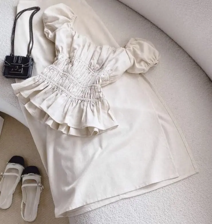 Sét áo dún ngực và chân váy dài xẻ tà Linen có Bigsize L008