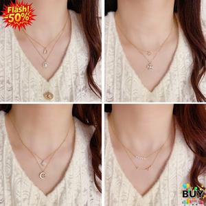 สร้อยคอจี้สองชั้น สำหรับผู้หญิง ประดับเพทาย โซ่คอ ทำจากทองแดง ชุบเงิน ของขวัญสุดวิจิตร เครื่องประดับหรูหรา มีสีเงินและสีทอง ฮิต สร้อย ผู้หญิง