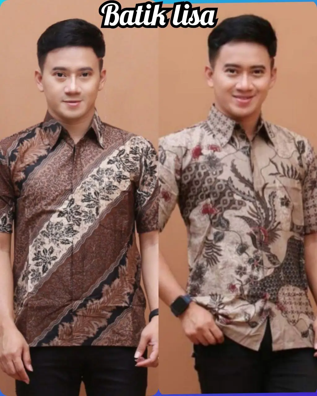 Baju batik kantor lengan pendek baju batik motif liris coklat & manok