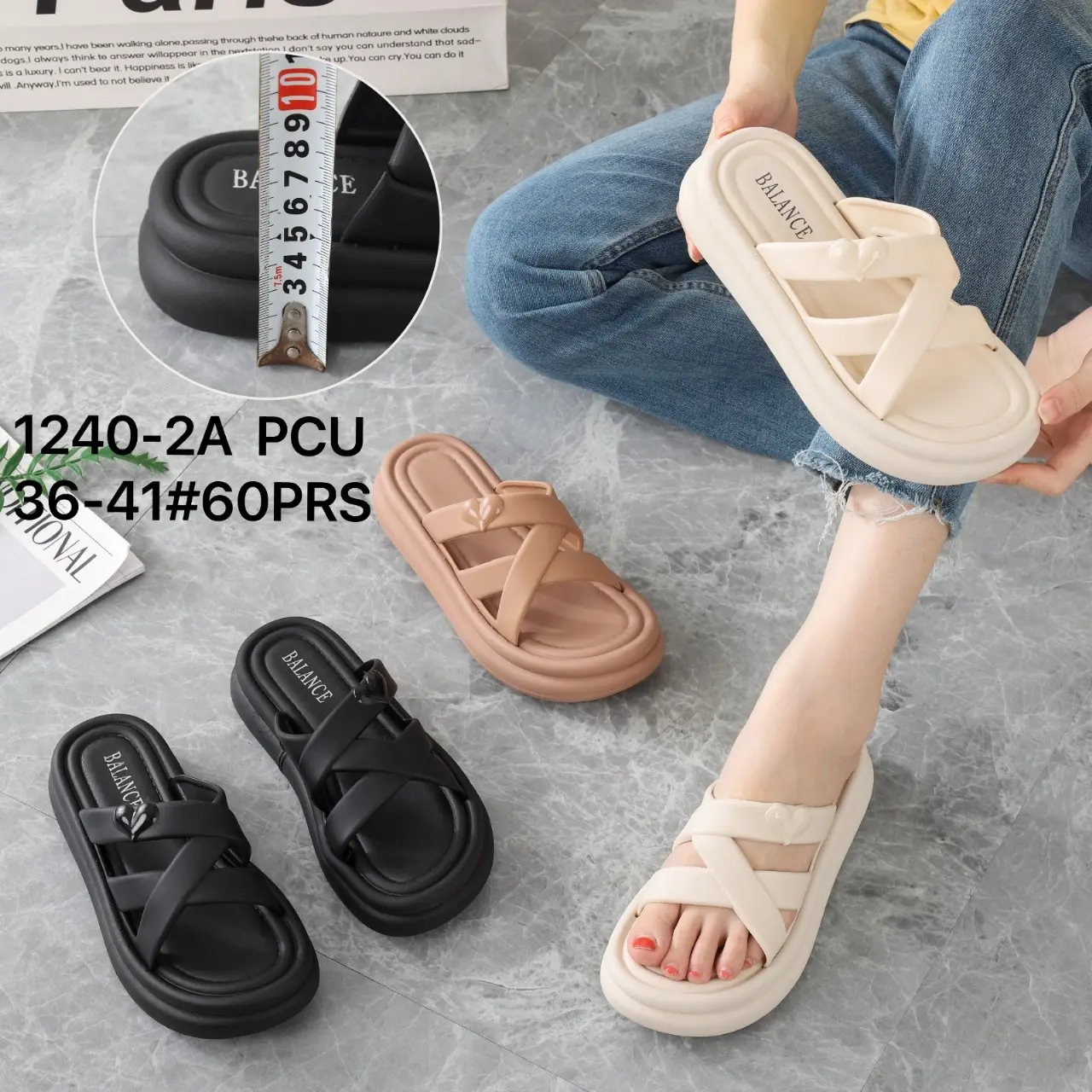 SANDAL WANITA SLOP TALI SILANG IMPORT WEDGES EMPUK BALANCE 1240-2A