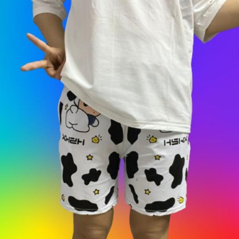 Quần Short hoạt hình Unisex SHIN BÒ sưɑ~ ❤️ Quần đùi nam nữ mặc nhà Freesize 38-65kg Thun Menswear Trắng