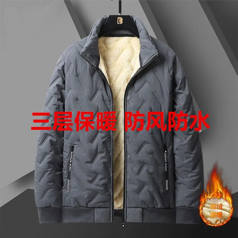 Áo Khoác Mùa Đông, Lót Lông Cừu, Chống Gió, Áo Khoác Độn Bông Dày, Dáng Rộng Vừa Vặn, Ngoại Cỡ, Cổ Chân Đế Cho Nam, Áo Khoác Độn Bông, Quần Áo Giữ Nhiệt 0