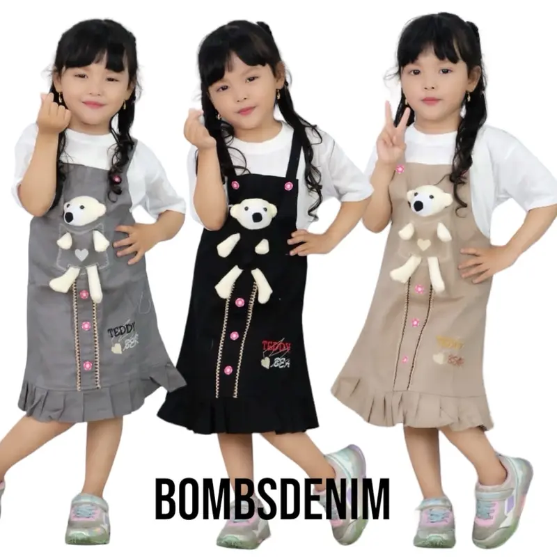 Overalls Jumpsuit Jeans Anak perempuan Variasi Boneka 1-8 Tahun Combed Lengan 0