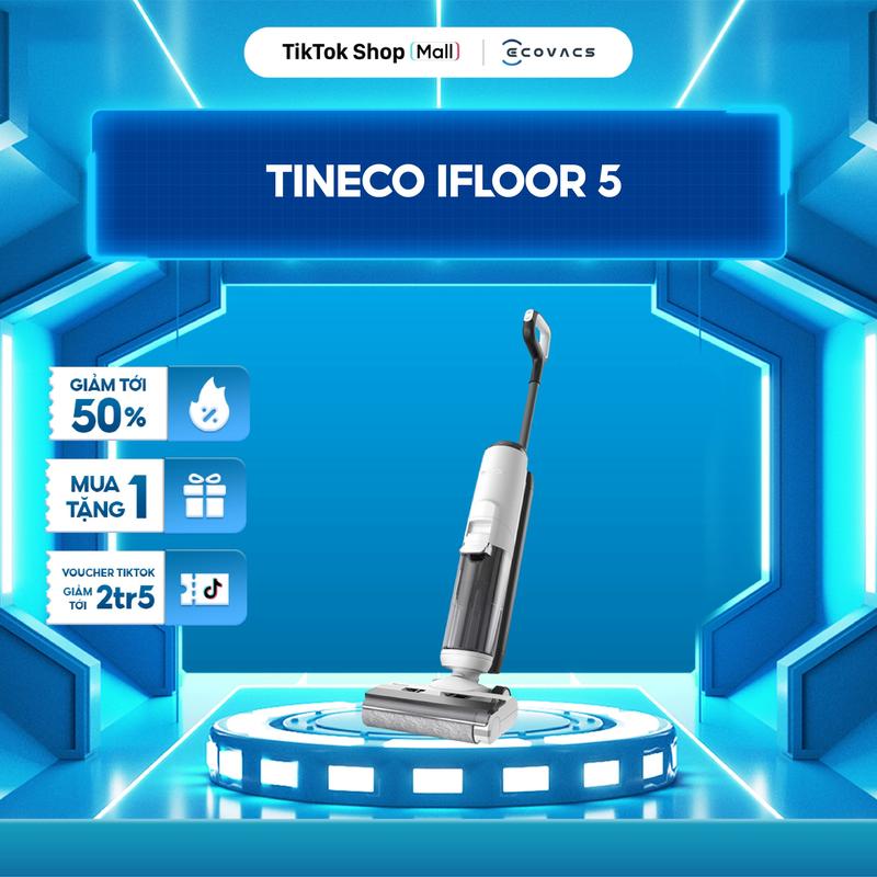 Máy hút bụi lau sàn không dây Tineco iFloor 5 - Lau nhà bằng nước sạch - Tự động vệ sinh con lăn - BH 12 Tháng Làm Sạch