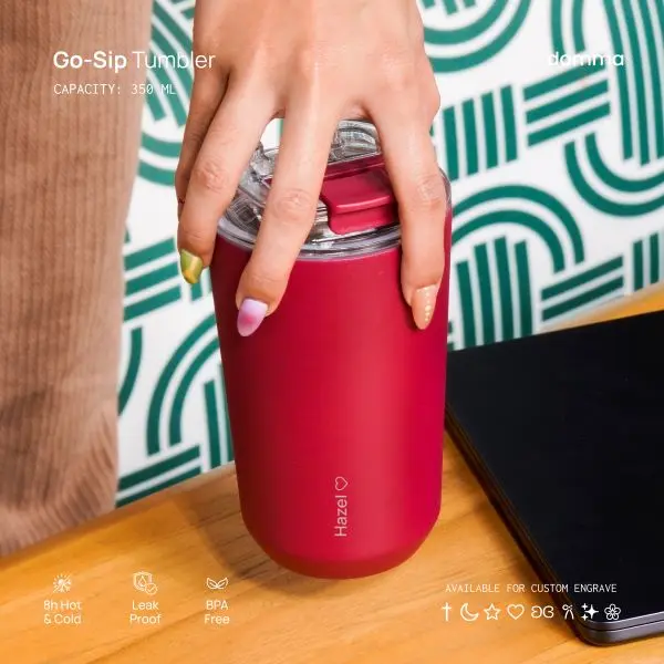 [Domma] Custom Engrave - 350 ml Go-Sip Tumbler Double Wall Stainless Steel Insulated Water Bottle Botol Minum Thermos Kopi Teh Mug Vacuum