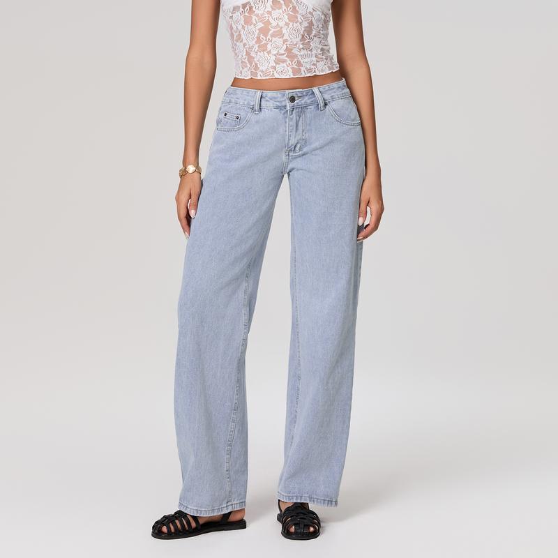 Product Introduction of Women Casual Low Rise Jeans Fashion Loose Straight Leg Denim Pants with Pockets for Summer Spring 46