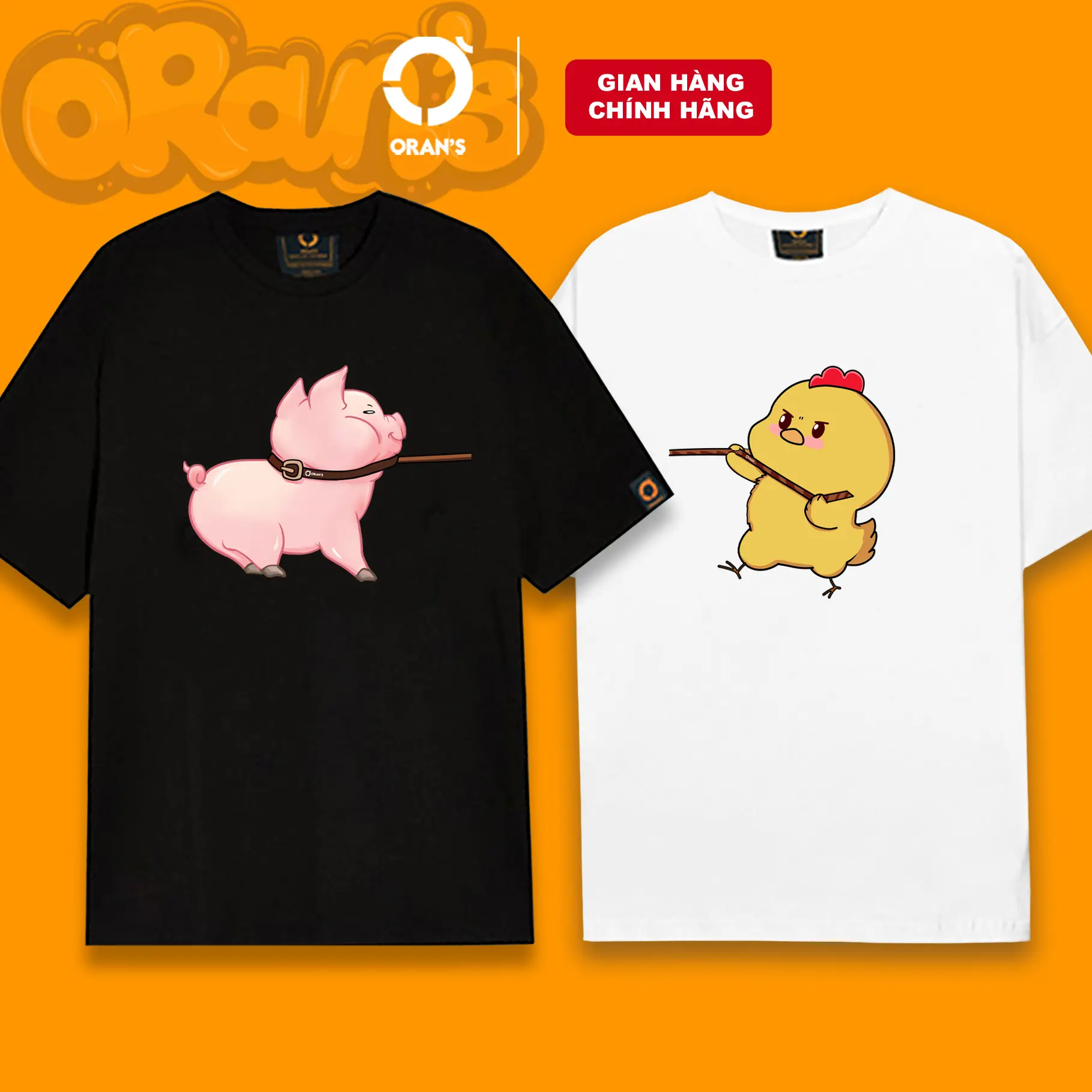 Áo gia đình in hình con gà kéo con heo 07 tay lỡ Oversize chất COTTON 4C, FULLBOX ORANS COUPLE TEE - ORAN'S