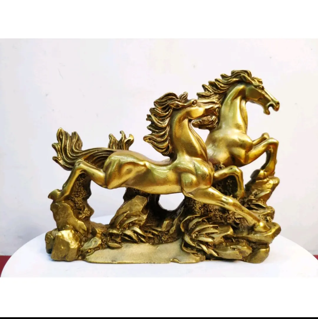 Tượng song mã bằng đồng dài 22 cm