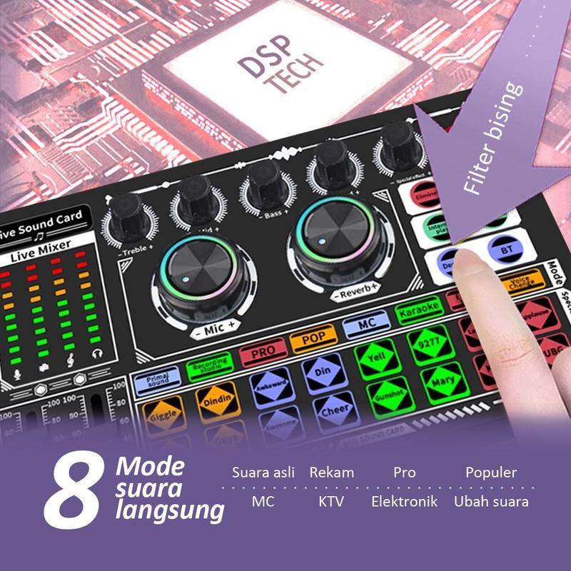 Bonkyo F999 sound card + mikrofon nirkabel + earphone set lengkap peralatan siaran langsung Kartu suara langsung Bluetooth mixer karaoke langsung 3