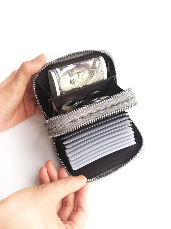 Women's Genuine Leather Wallet, Solid Color Zipper Card Holder, RFID Blocking Anti-theft Short Wallet, Fashionable Multi Card Slot Card Holder for Women & Girls, Small Purse for Daily Used 2