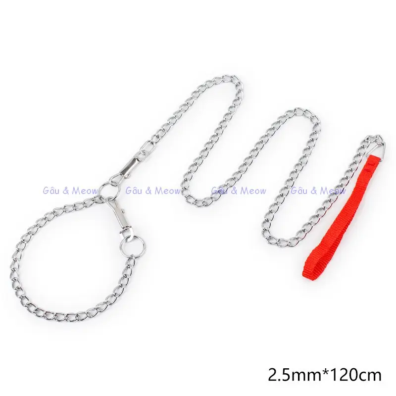 Bộ dây dắt dây xích chó mèo bằng sắt nhiều size dài 1m2 - có vòng cổ 2