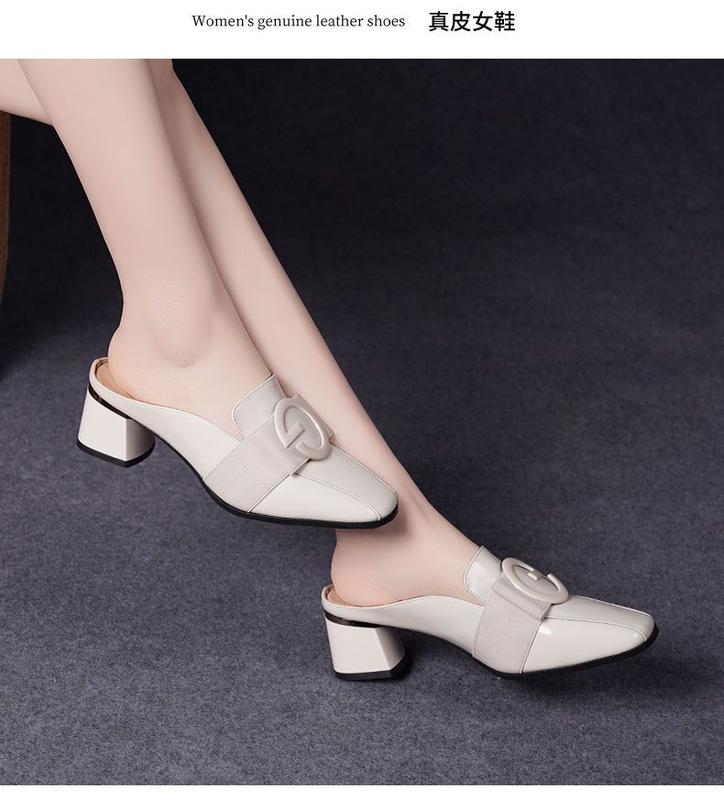 Product Introduction of Hộp Ngón Chân Mùa Hè, Da Thật, Gót Trung Bình Dép Lười Nữ, Hỗ Trợ Nửa, Giày Nữ, Dép Cao Gót, Da Bóng, Hàng Mới Về 2024, Thích Hợp Cho Ngoài Trời 9