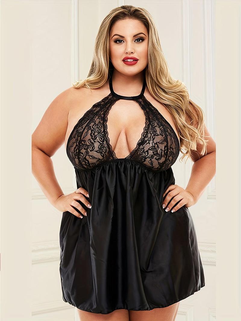 Product Introduction of 【Plus Size】 Solid Lace Nightdress, Sexy Elegant Comfy Breathable Nightgown for Women, Women's Sleepwear for All Seasons 9