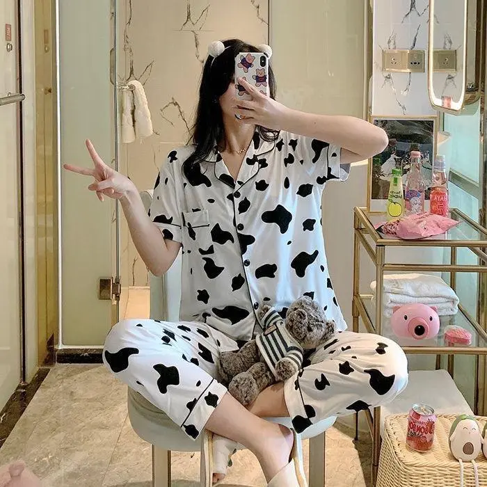 ECHO B23 - BAJU TIDUR PIYAMA SET KEMEJA CP LENGAN PENDEK CELANA PANJANG IMPORT PIYAMA KEMEJA BAJU TIDUR WANITA 5