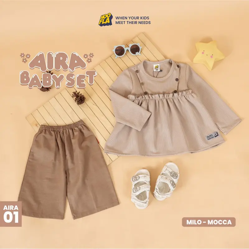 Hooflakids - Setelan Anak Bayi Perempuan Blouse Celana Aira Baby Set Katun 1