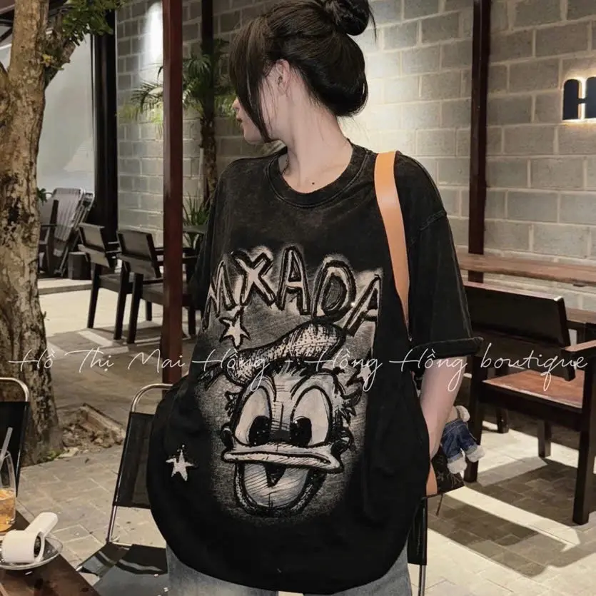Áo phông loang form rộng in ép nhiệt Mickey