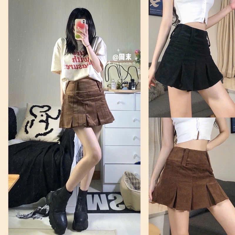 [ XẢ KHO ] Chân váy ngắn chữ a chất nhung tăm