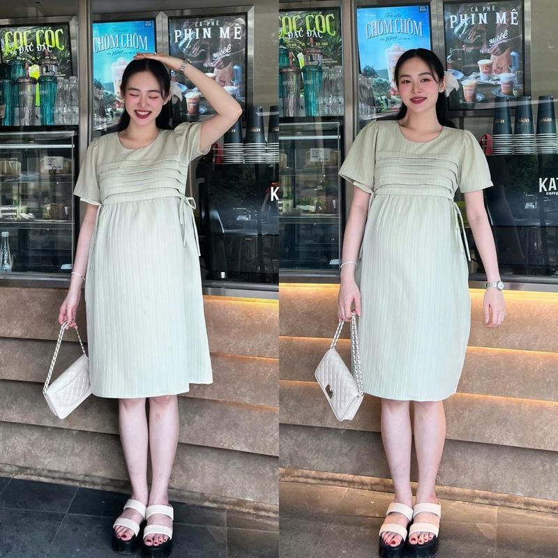 Đầm bầu Karen đũi babydoll xếp ly xinh xắn, dễ thương Nữ Women Dress Màu Nâu Voi Voan