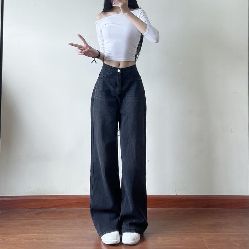 Quần jean ống rộng loe màu retro mài chất jean mềm Women - 7613/6222 5