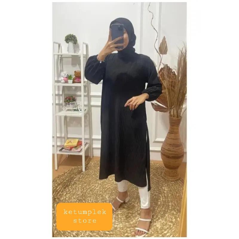 LONG TUNIK BAHAN KNIT HORNET TEBAL MELAT LENGAN PANJANG KARET 3