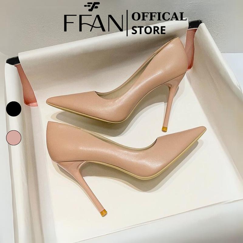 DA THẬT mềm mại Giày cao gót nữ mũi nhọn gót nhọn 0301 FFAN STORE 3 5 7 9 11 phân bít mũi màu đen nude big size