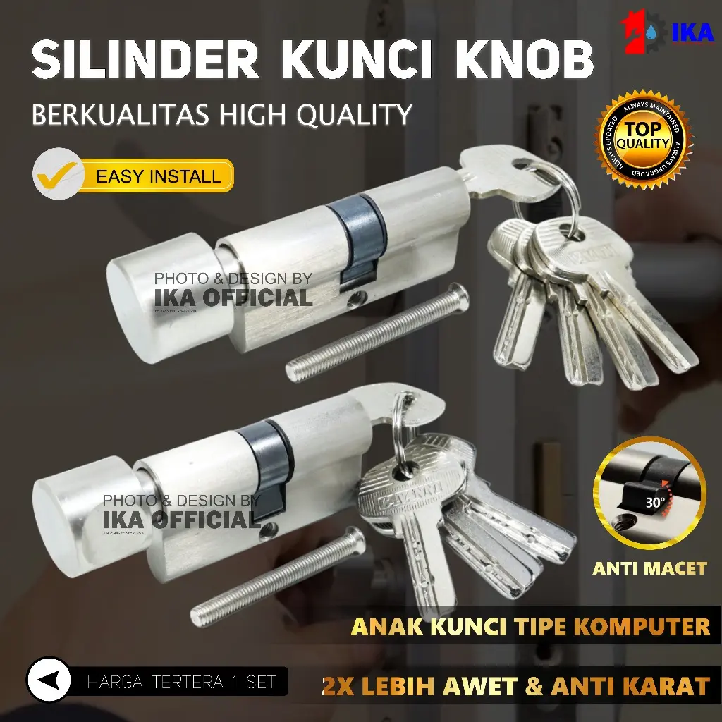 Silinder Kunci Knob Pintu Besar High Quality 60mm 60 mm 4 Buah Anak Kunci Komputer Cylinder Lock Knop Putar Silinder / Cylinder Kunci / Knob Pintu / WC Kuningan knop kenob kenop Silinder Kunci Knob Pintu Besar 60mm 60 mm 4 Buah Anak Kunci Komputer C