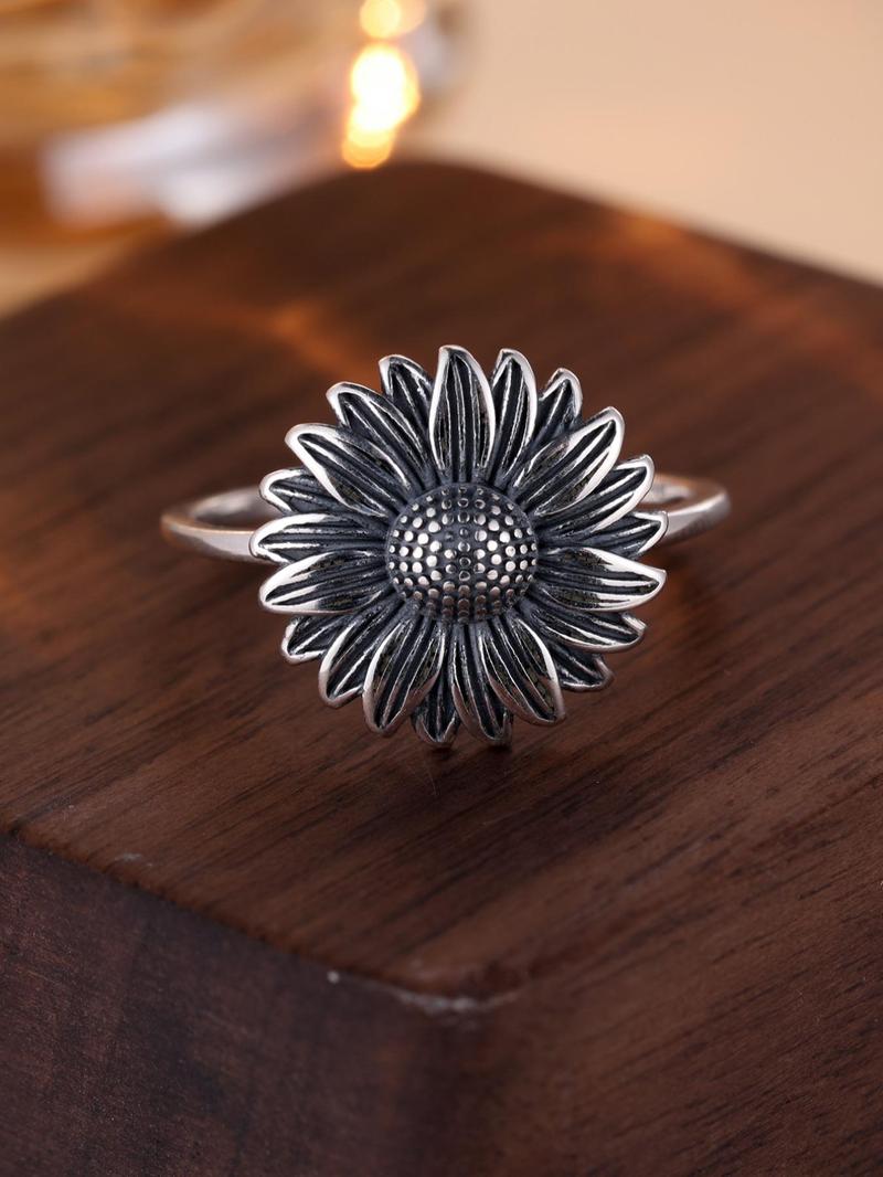 Product Introduction of S925 Sterling Silver Sunflower Design Ring, Fashion Accessories for Women & Men, Trendy All-match & Exquisite Jewelry for Birthday Gift,  Girlfriend Gifts 3