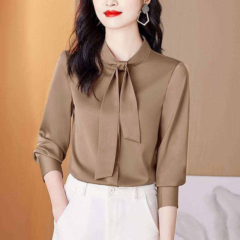 áo sơ mi thắt nơ tay dài chất voan tơ nhung mềm mại Top Nữ Women Shirt áo tingoan Jean sơmi kiểutỷtỷ