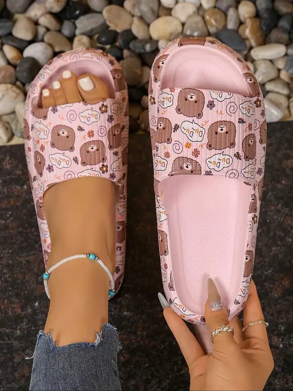 Women's Cute Cartoon Bear Pattern Slides, Casual Soft Comfortable Non-slip Slippers, Summer Beach Slippers for Indoor & Outdoor Wear, Girl 3