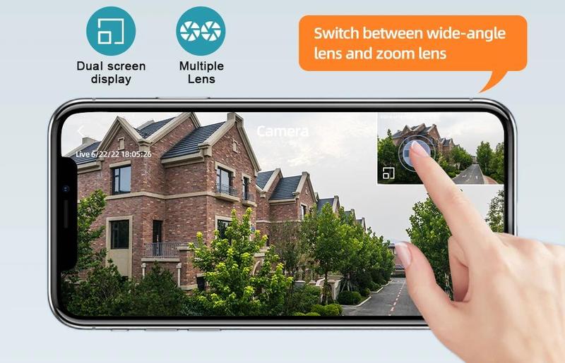 Product Introduction of Dual Lens Dual Screen 50x 30X Zoom 6MP Wifi PTZ IP Camera Outdoor Human Detection Wireless CCTV Security Surveillance Camera 2K 11