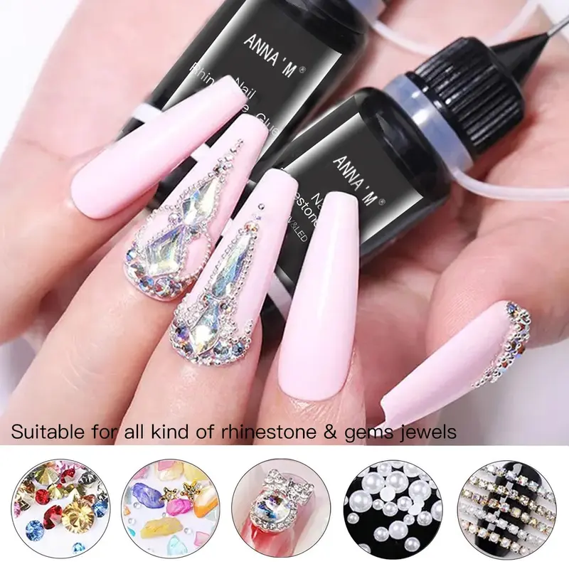 Rhinestone Nail Art Glue, 2 Counts/set Nail Art Glue For Rhinestone Nail Art, DIY Nail Art Decoration, Manicure Accessories, Beauty Nail Art Supplies For Women & Girls, Christmas Gift, Nail Tech Supplie 6
