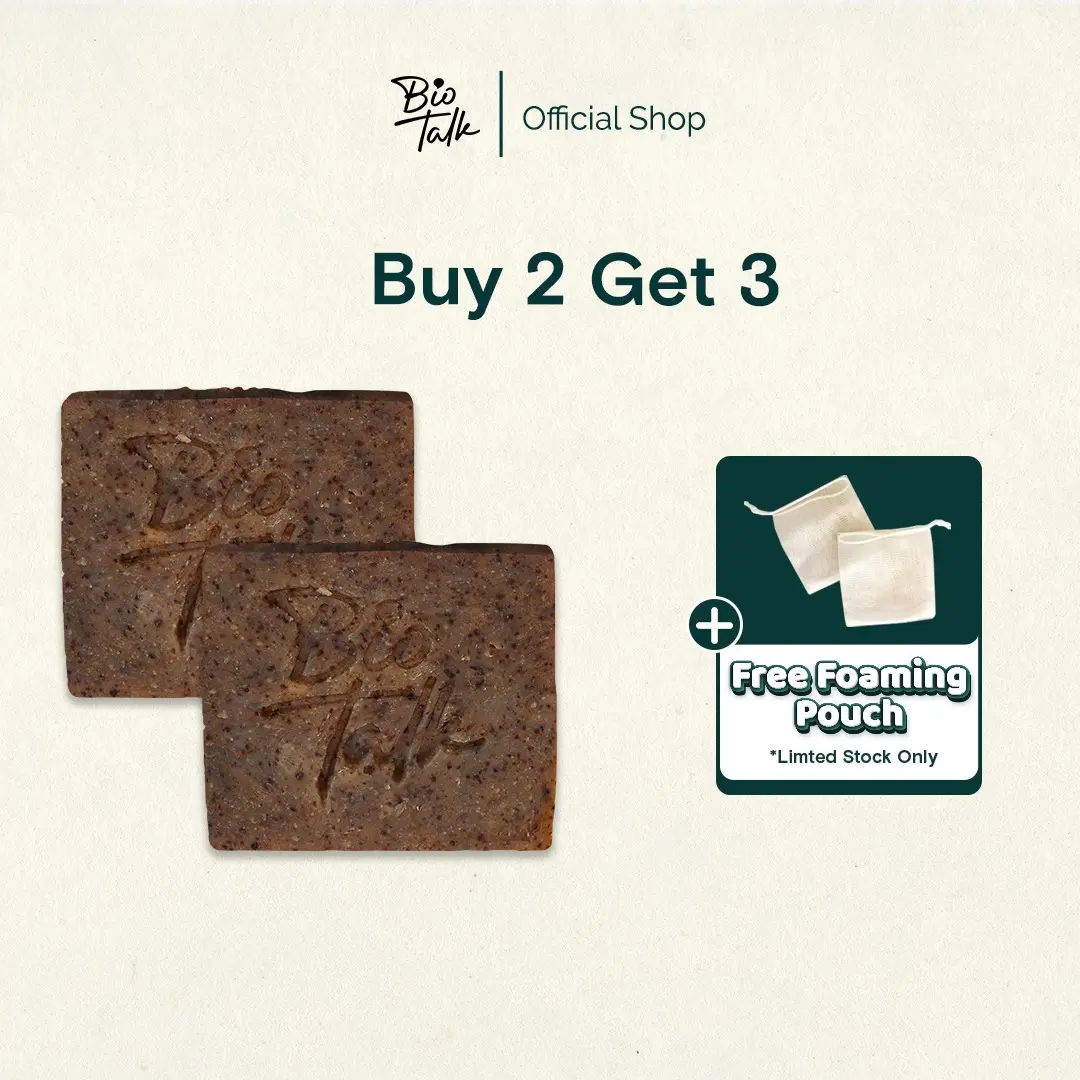 [LIVE EXCLUSIVE - BUY 2 GET Foaming Pouch]  BioTalk Bundling 2 PCS Sabun Natural Herbal | Coffee Scrub | Kulit Normal | 120 gram