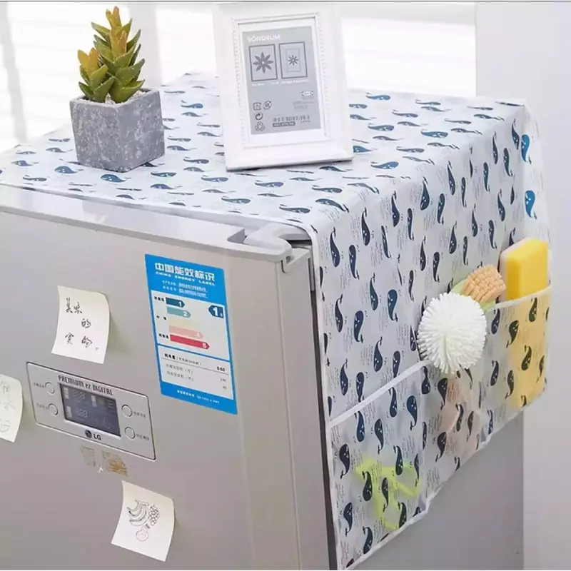 Cover Penutup Kulkas Anti Air Sarung Alas Taplak Kulkas Waterproof Dengan Tempat Penyimpanan 6