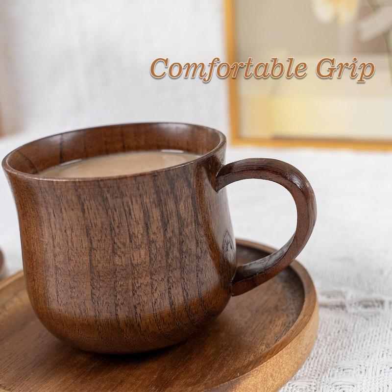Wooden Handle Coffee Cup & Coasters Set, 2/4 Counts/set Vintage Tea Cup, Multi-purpose Drinking Cup for Home Office Use 7