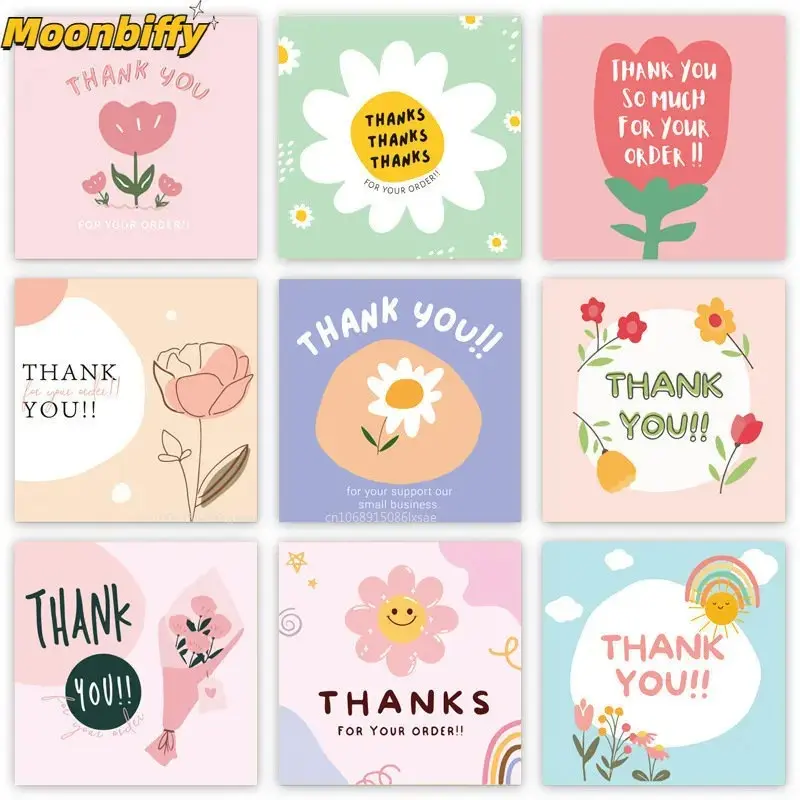 50pcs/Pack Mini Flower Thank You Cards for Gift Box Package Holiday Cards Bakery Flower Shop Small Businesses Decor Cards