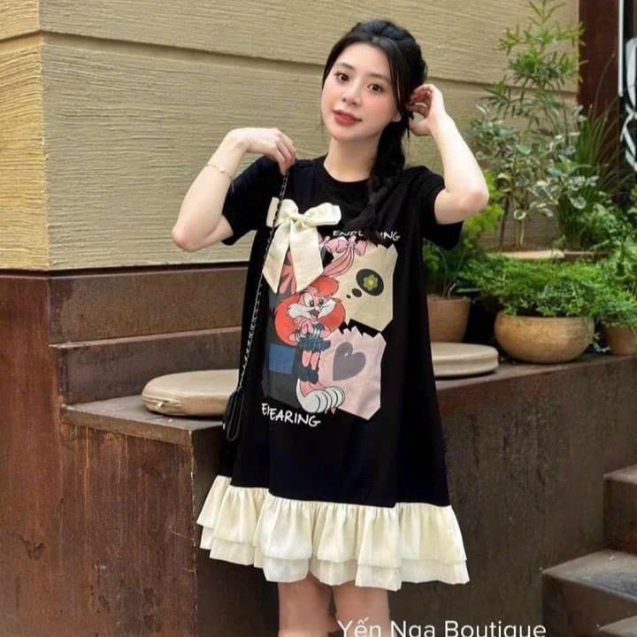 Đầm bầu babydoll chân cá thời trang hoa tiết hoạt hình dễ thương