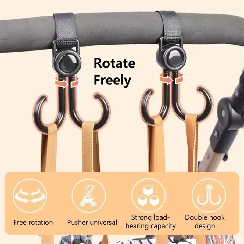 2pcs Baby Stroller Hook, Universal Stroller Hanging Hook, Rotatable Stroller Bag Hook 6