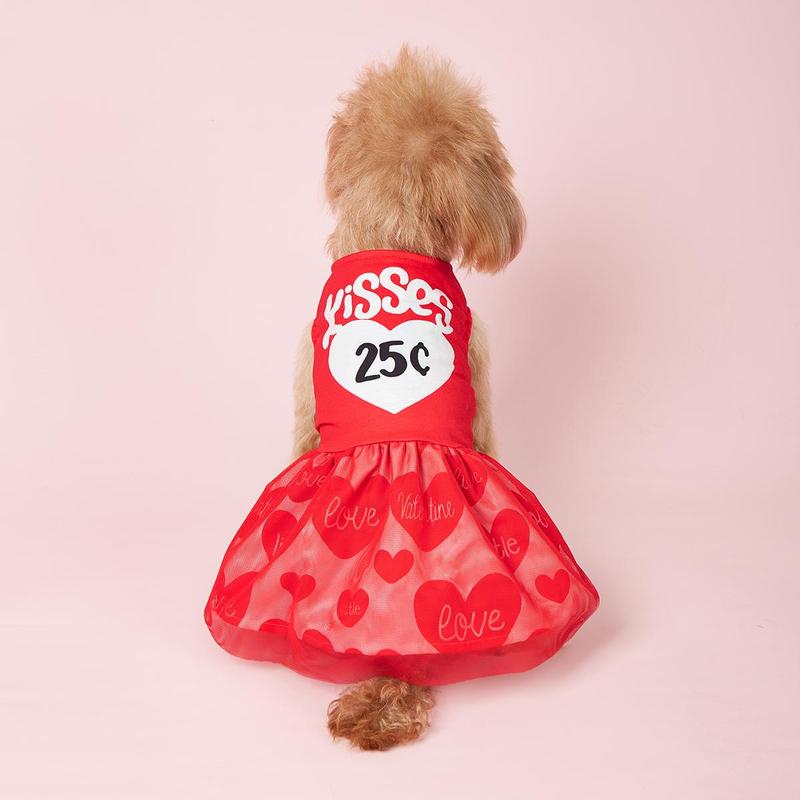 Heart Print Pet Dress, Cute Pet Clothes for Small Dogs, Pet Costume, Dog & Cat Clothing, Dog & Cat Dresses, Pet Supplies 0