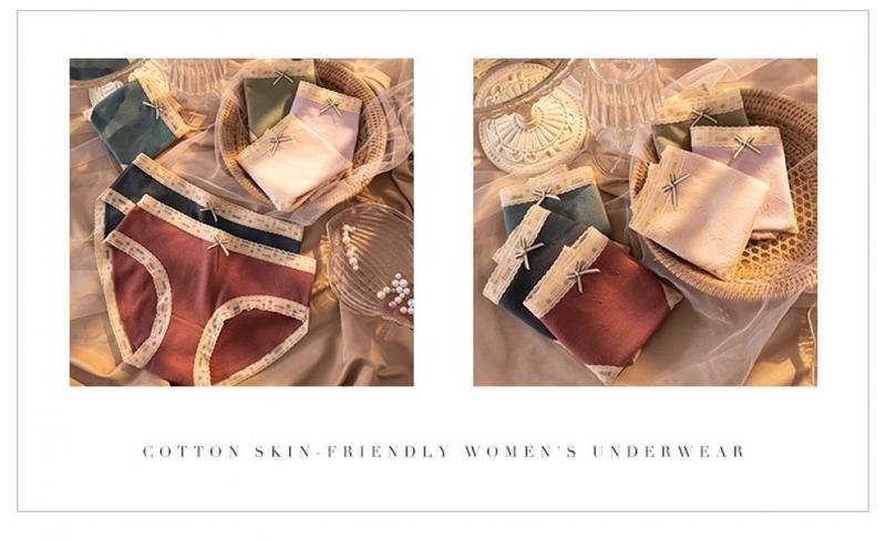 Product Introduction of Women'S Cotton Underwear. Large Size. Mid-Rise. Japanese Style. Popular. Lace Trim. Antibacterial Crotch. Triangle. 14