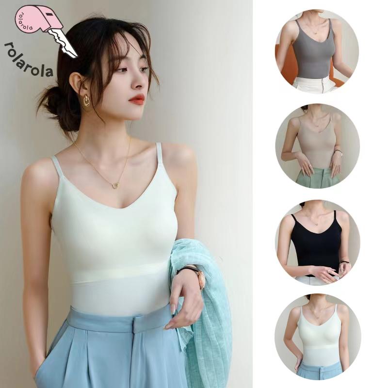 [Rola Rola] Áo Bra Nữ Dáng Dài Cổ Tim Chất Su Lạnh Trơn Giúp Định Hình V1 #6617 - Trắng Kem - Nhung, Top
