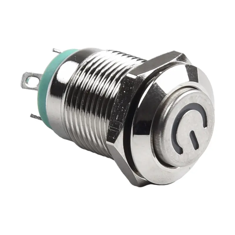 Công Tắc Nút Nhấn Kim Loại, 12mm, Nút Nguồn, Chống Thấm Nước, Đèn LED Phẳng, 12V-24V 5