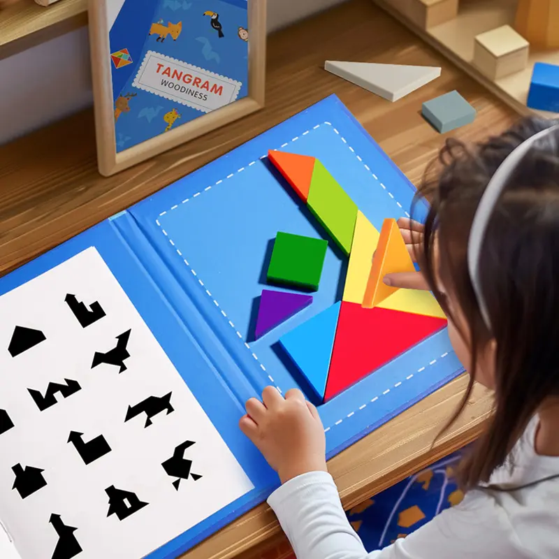 Tangram Magnetic Children Puzzle Shape Blocks Jigsaw Book Brain Teasers Stacking Games Early Educational Learning Challenge IQ Game Toy Gift for Kid Toddlers Age 3+ Years Old