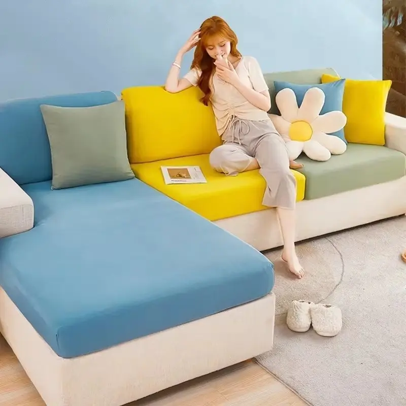 Summer Ice Silk Sofa Seat Cushion Cover Solid Color Stretch Couch Slipcovers Universal Settee Cover Cloth